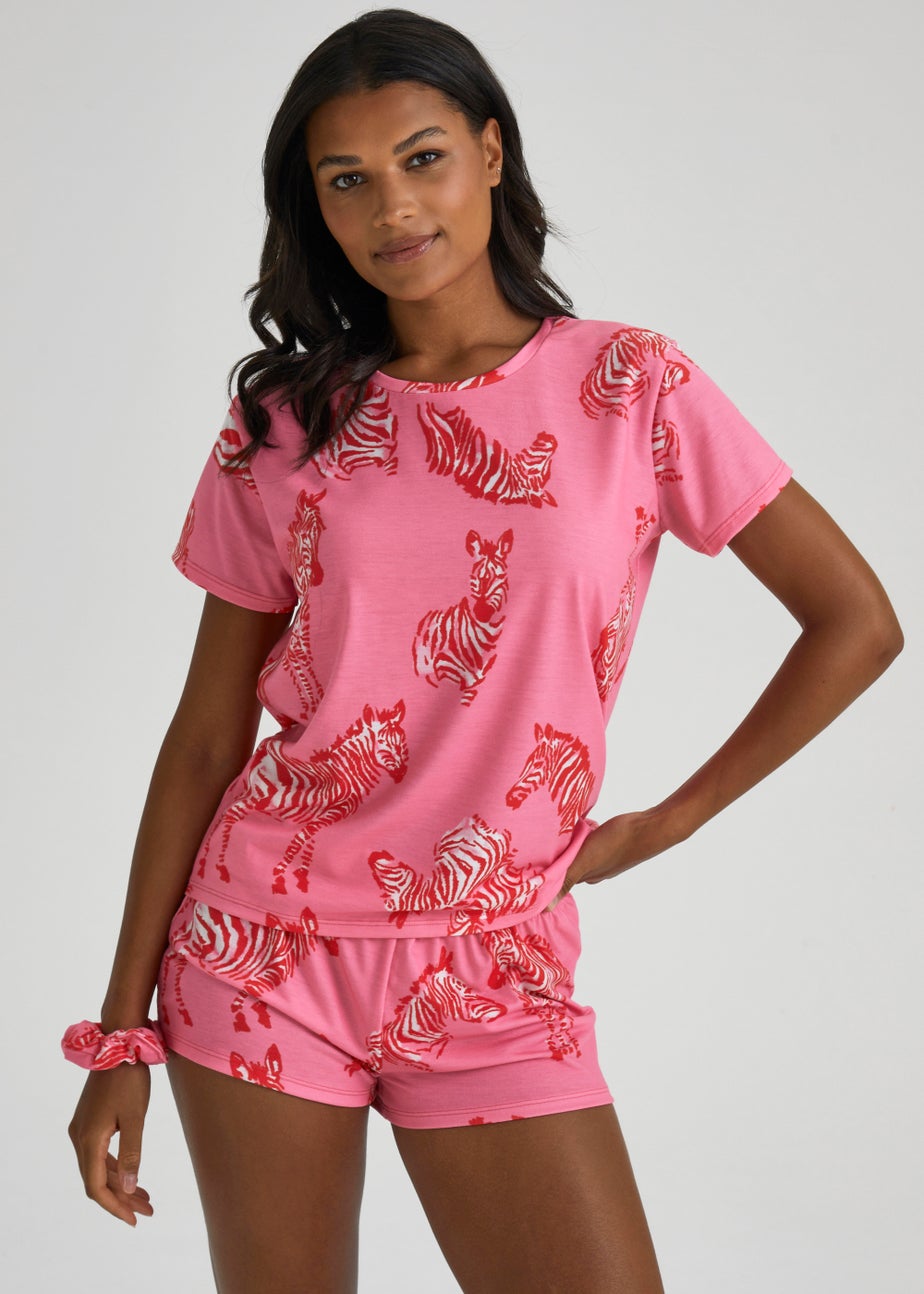 Pink Zebra Print Scrunchie Short Pyjama Set