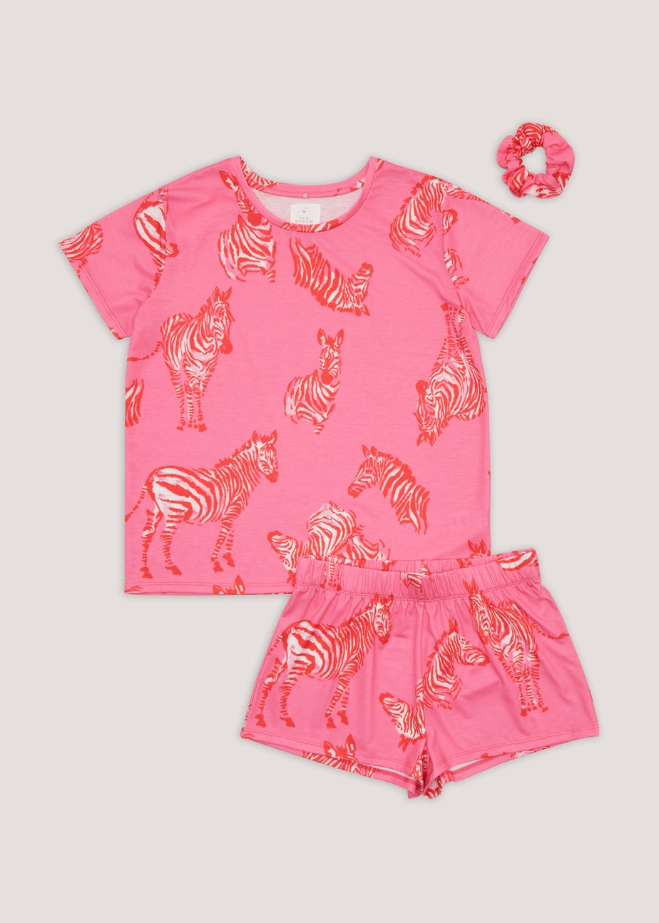 Pink Zebra Print Scrunchie Short Pyjama Set
