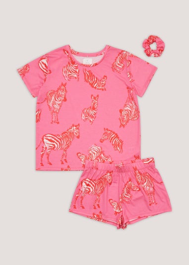 Pink Zebra Print Scrunchie Short Pyjama Set