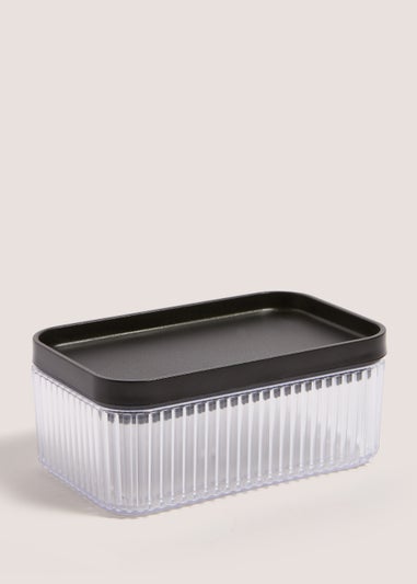 Clear Ribbed Food Storage with Black Lid (6cm x 14cm)