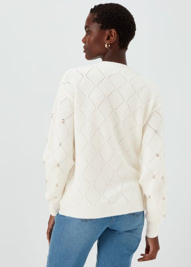 Cream Embellished Diamond Jumper