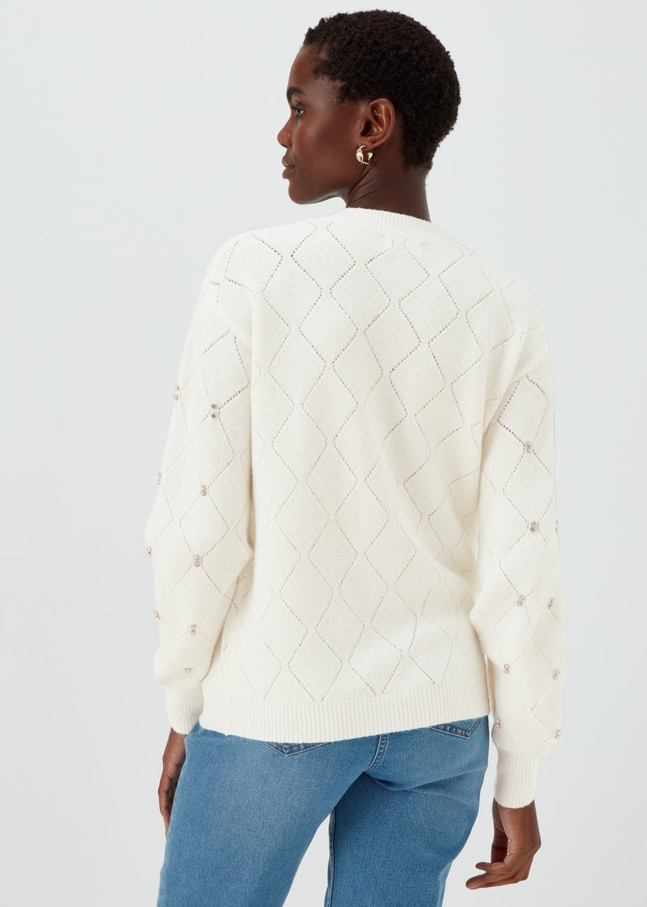 Cream Embellished Diamond Jumper