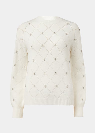 Cream Embellished Diamond Jumper