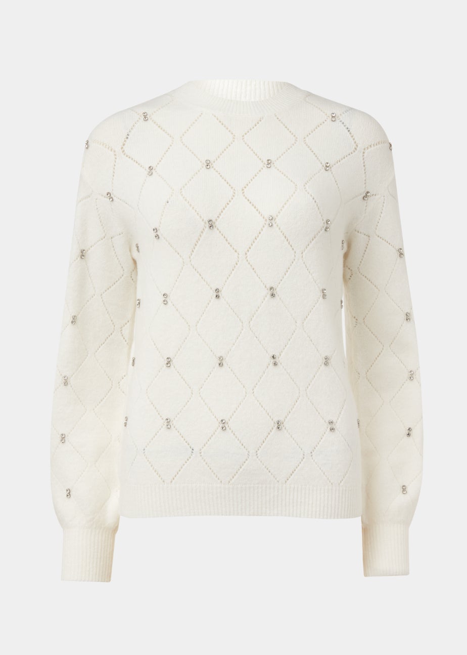 Cream Embellished Diamond Jumper