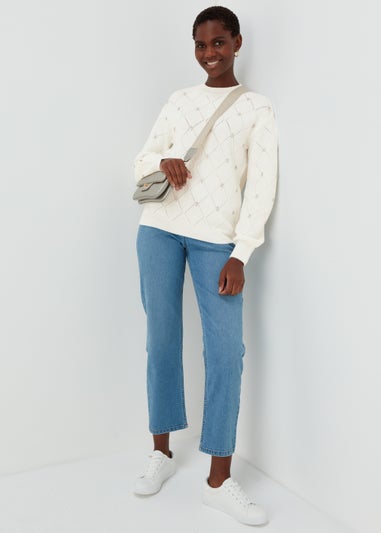 Cream Embellished Diamond Jumper