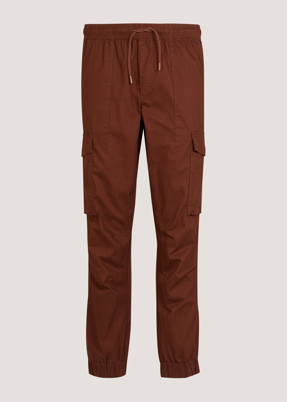 Red Cuffed Slim Fit Cargo Trousers