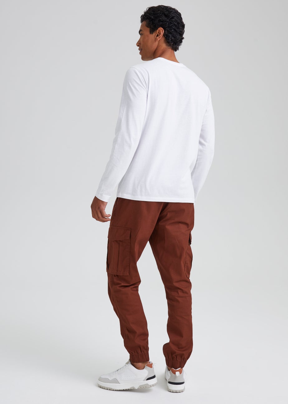 Red Cuffed Slim Fit Cargo Trousers