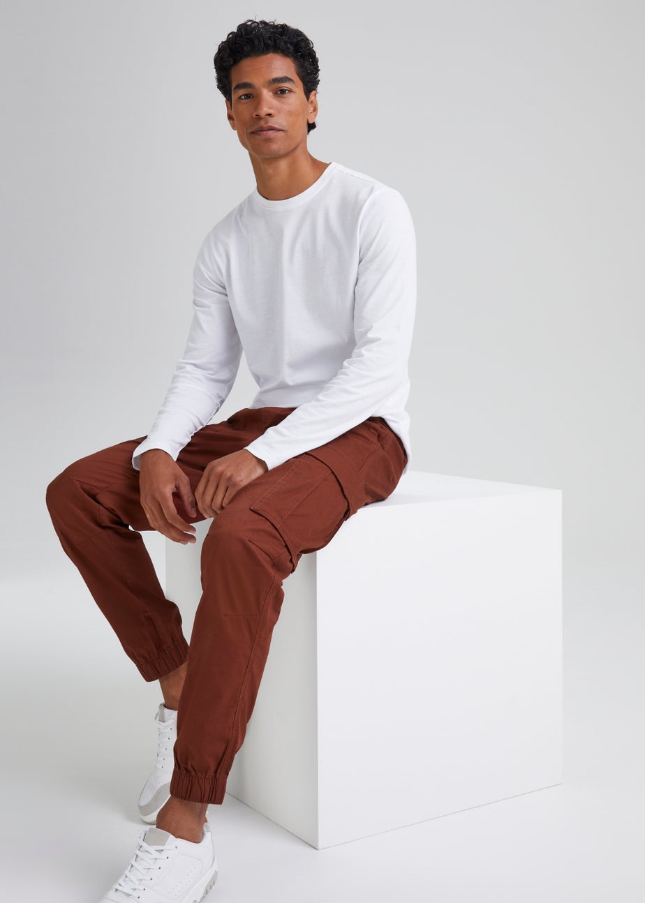 Red Cuffed Slim Fit Cargo Trousers
