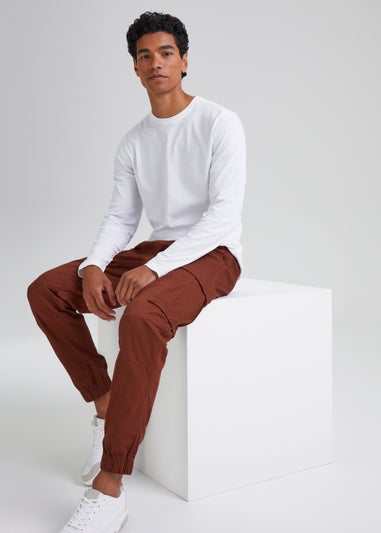 Red Cuffed Slim Fit Cargo Trousers