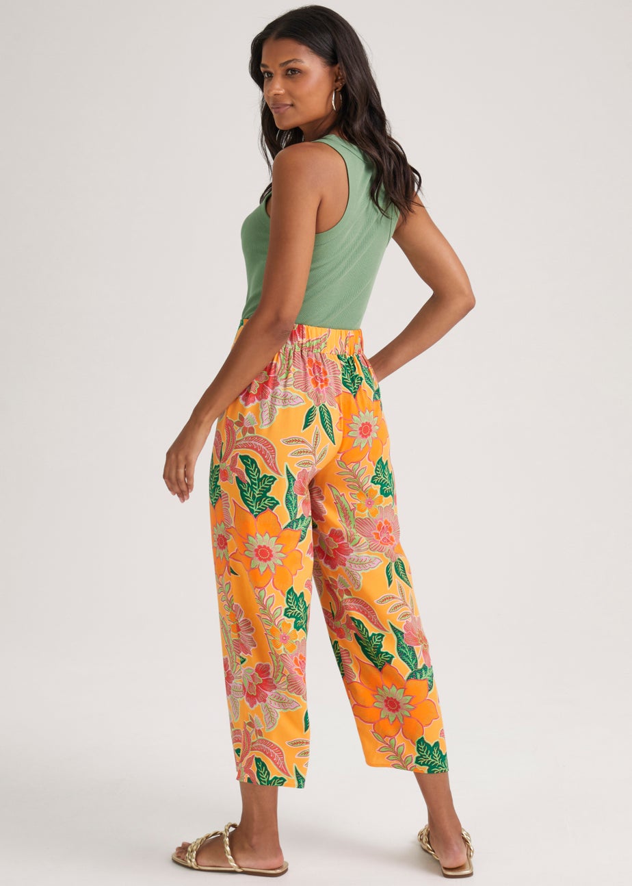 Multicoloured Floral Wide Leg Cropped Trousers