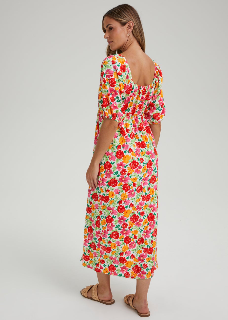 Multicoloured Floral Print Midi Dress