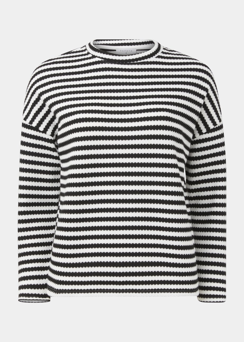 Black Stripe Crewneck Textured Top