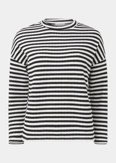 Black Stripe Crewneck Textured Top