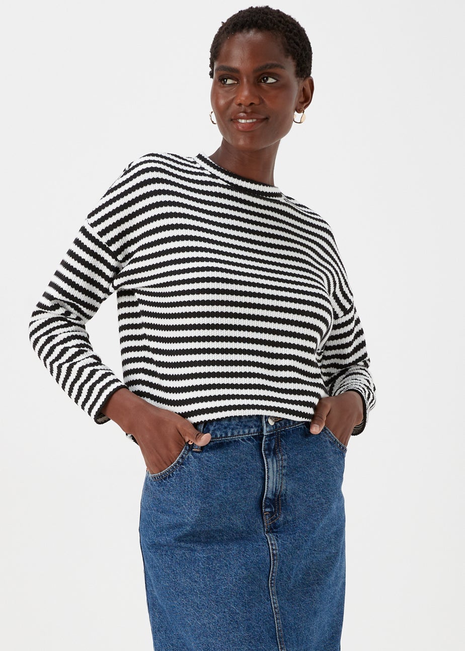 Black Stripe Crewneck Textured Top