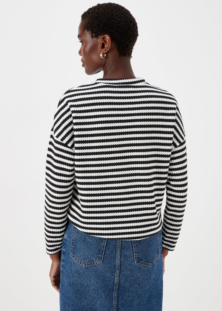 Black Stripe Crewneck Textured Top