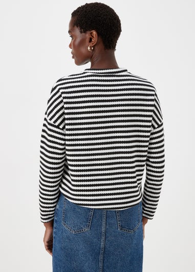 Black Stripe Crewneck Textured Top