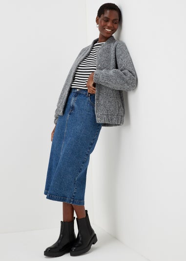 Black Stripe Crewneck Textured Top