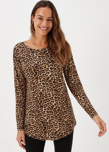 Brown Animal Print Longline Top