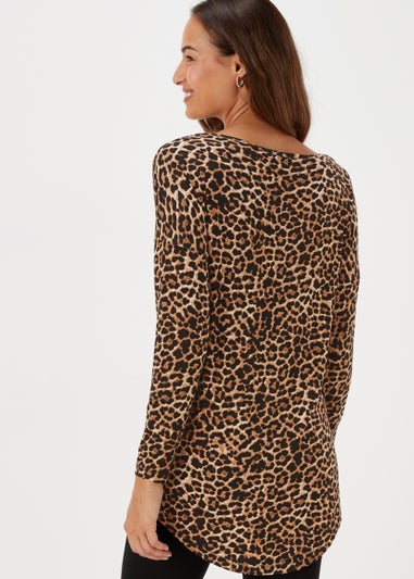 Brown Animal Print Longline Top