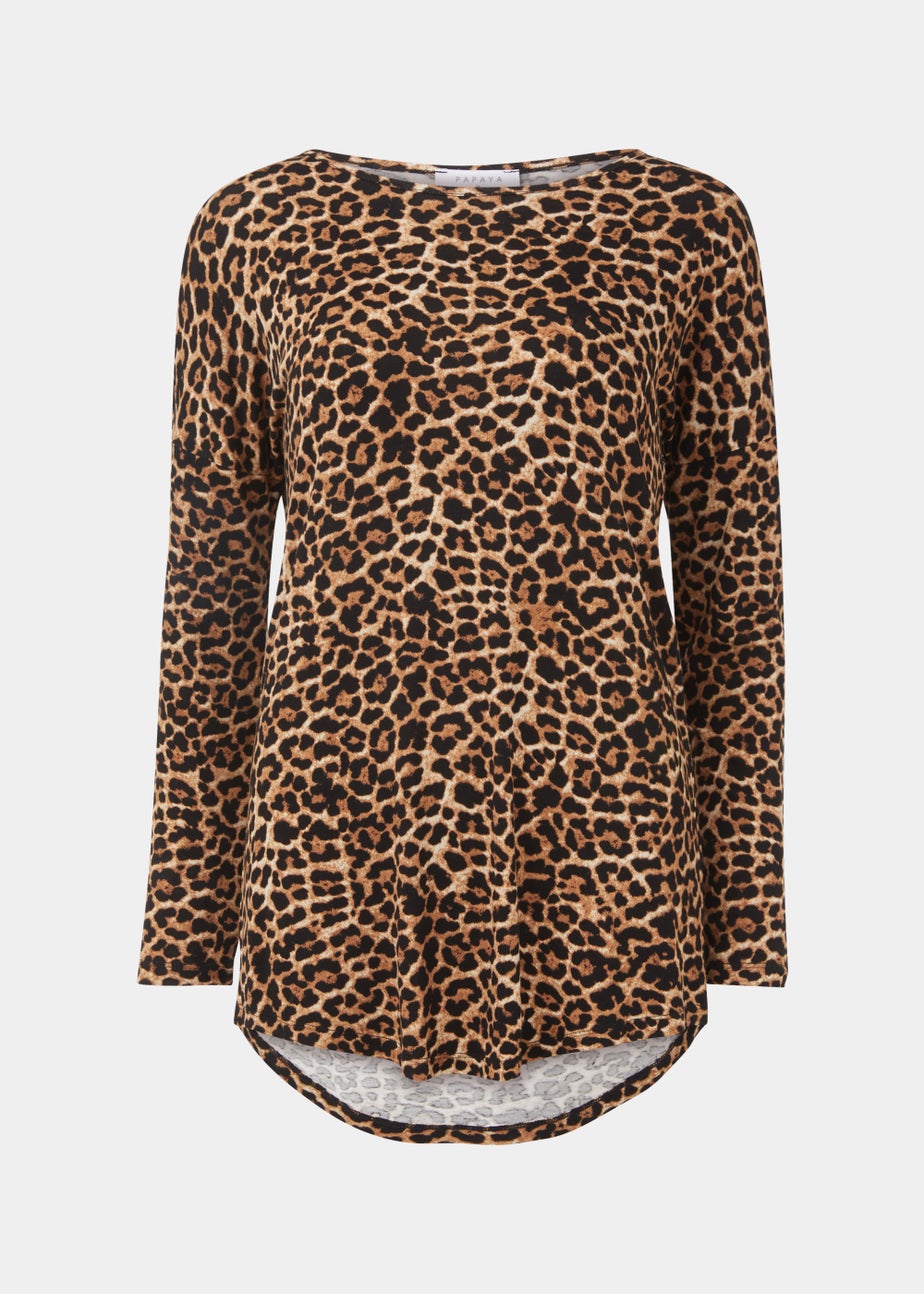 Brown Animal Print Longline Top