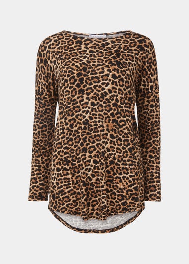 Brown Animal Print Longline Top