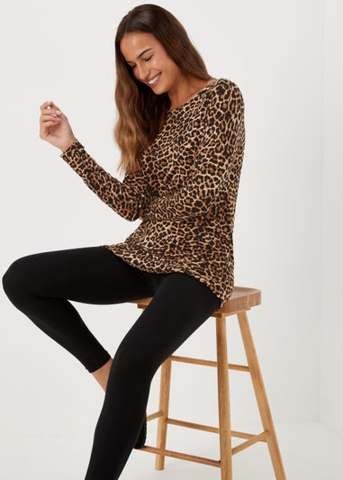 Brown Animal Print Longline Top