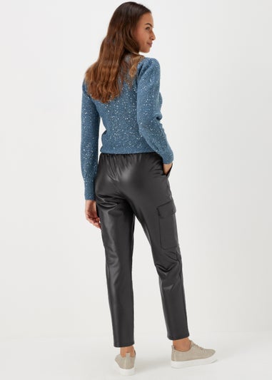 Black PU Cargo Trousers