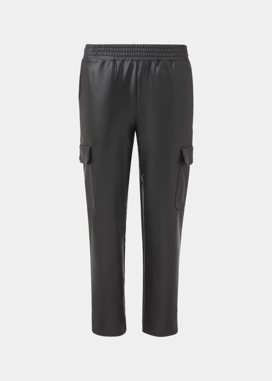 Black PU Cargo Trousers