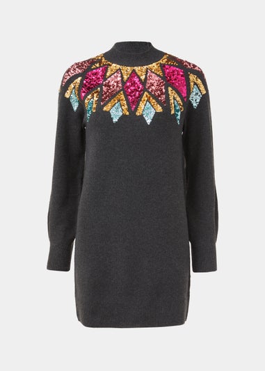 Charcoal Sequin Yoke Tunic Dress