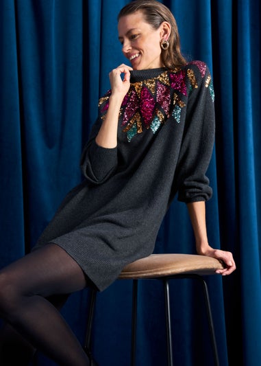 Charcoal Sequin Yoke Tunic Dress