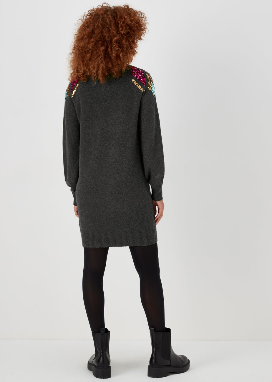 Charcoal Sequin Yoke Tunic Dress