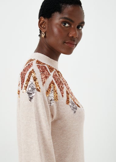 Oatmeal Sequin Yoke Tunic Dress