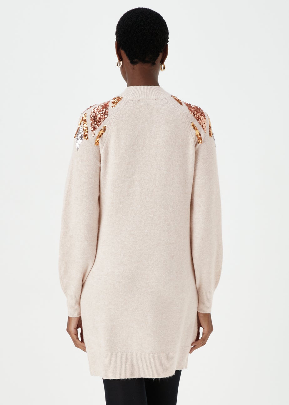 Oatmeal Sequin Yoke Tunic Dress