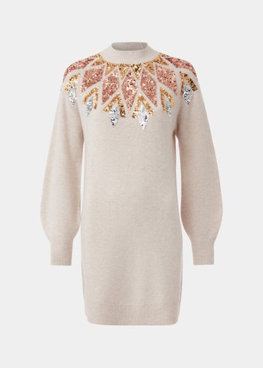 Oatmeal Sequin Yoke Tunic Dress