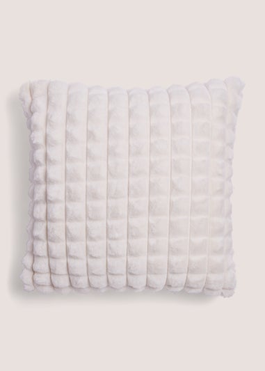 White Grid Faux Fur Cushion (43cm x 43cm)
