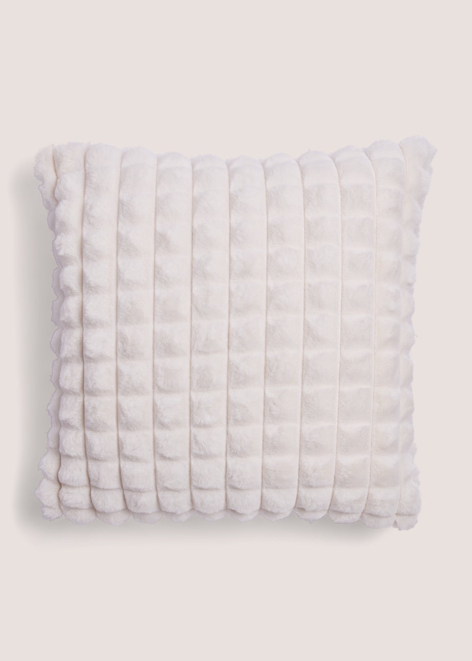 White Grid Faux Fur Cushion (43cm x 43cm)