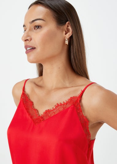 Et Vous Red Lace Trim Cami Top