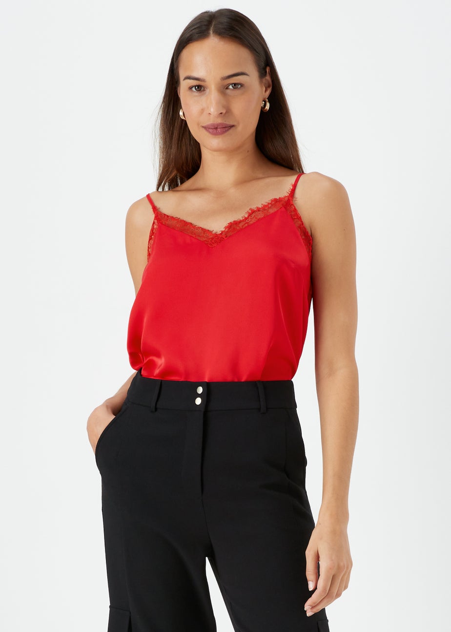 Et Vous Red Lace Trim Cami Top