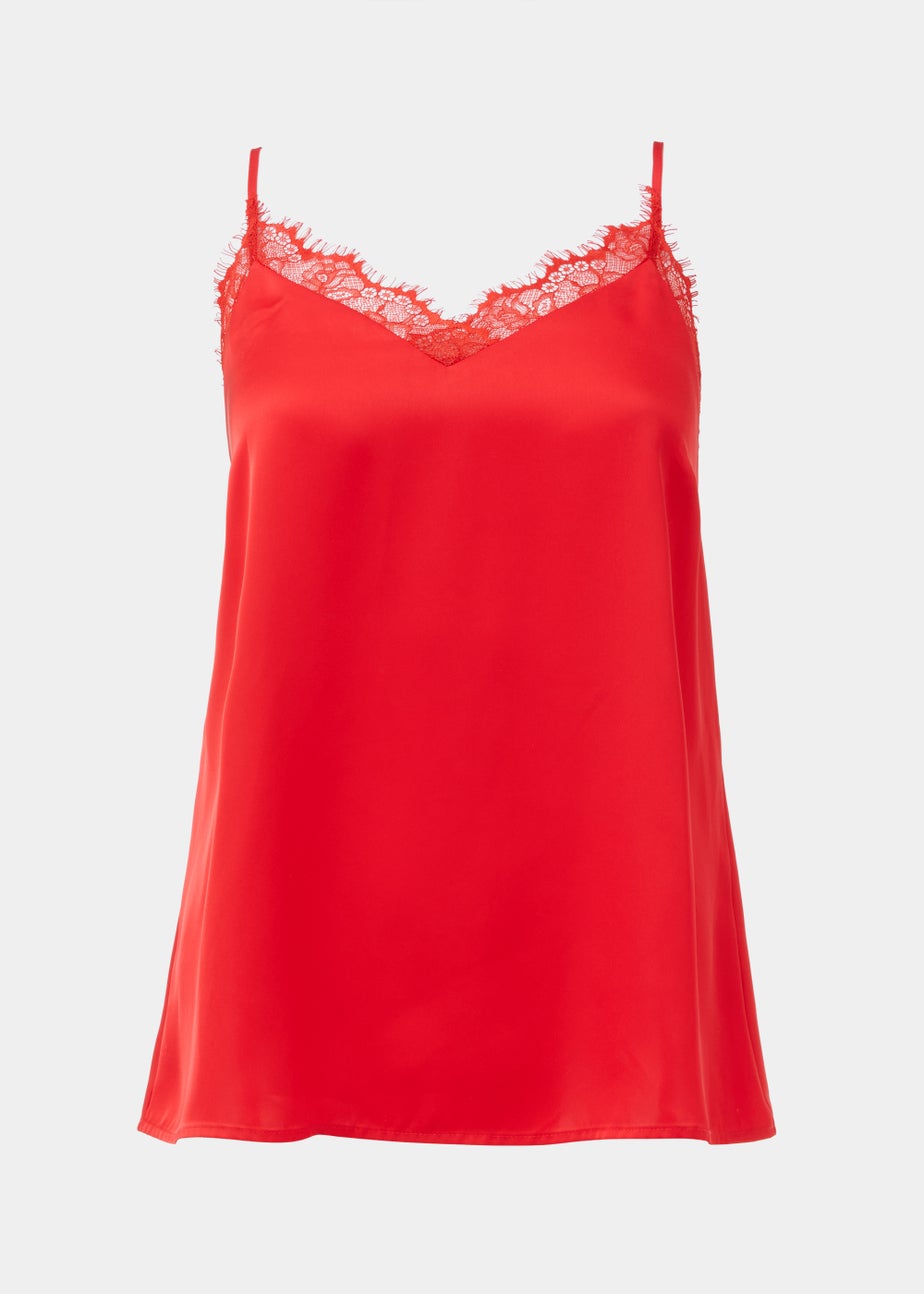 Et Vous Red Lace Trim Cami Top