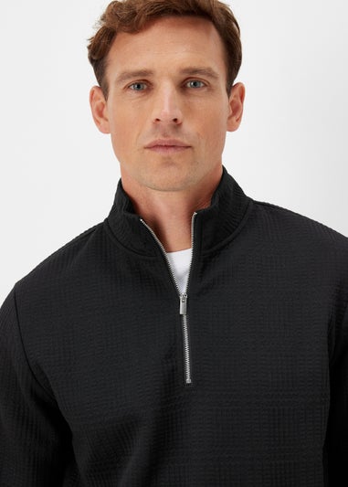 Black Textured Half Zip Sweatshirt