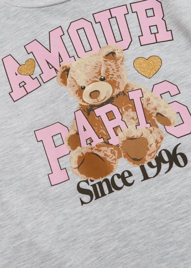 Girls Grey Teddy Print T-Shirt (4-13yrs)