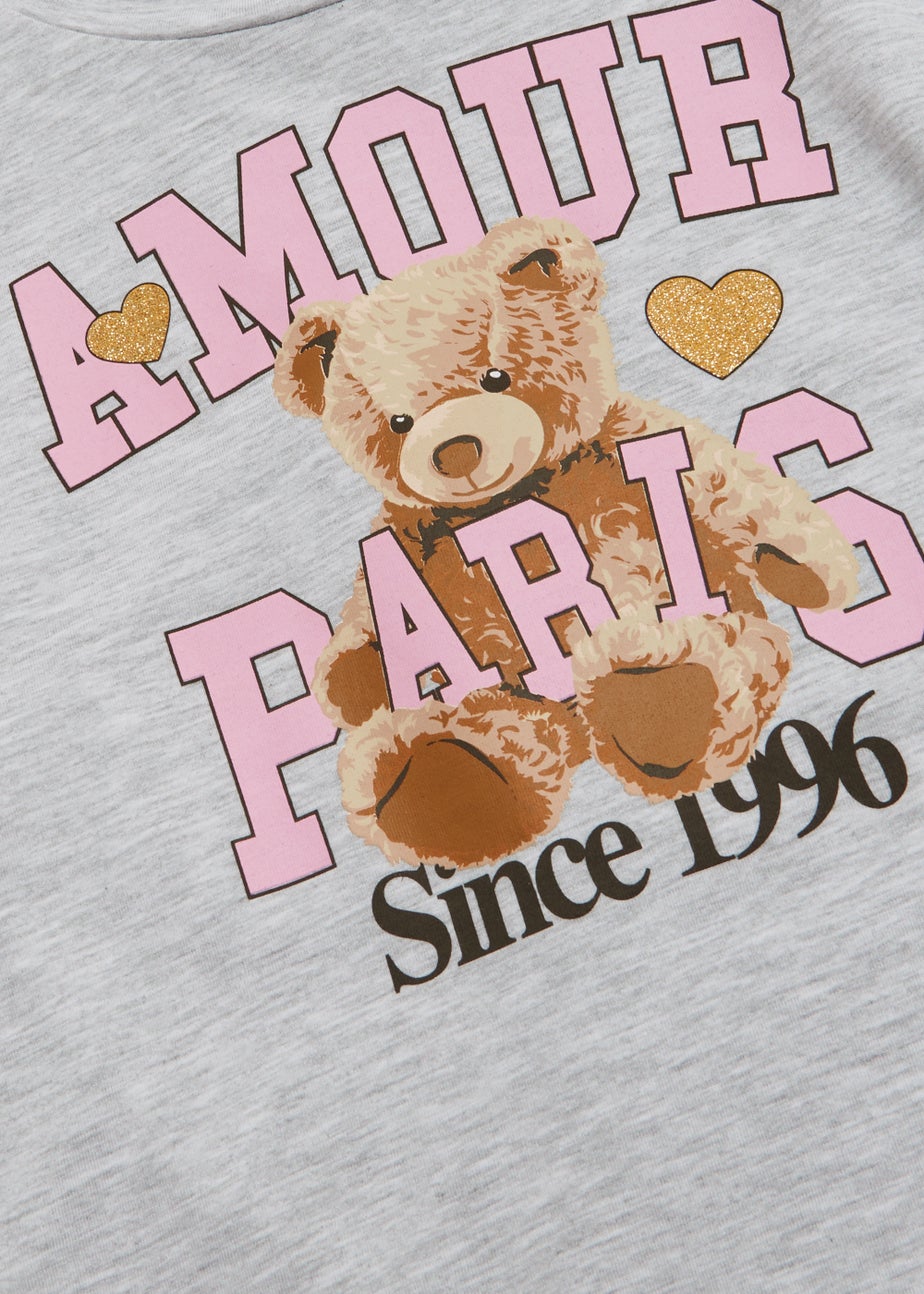 Girls Grey Teddy Print T-Shirt (4-13yrs)