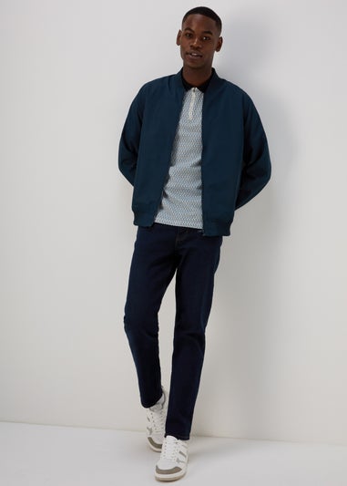 Blue & White Print Polo Shirt