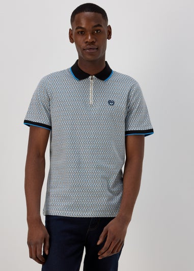 Blue & White Print Polo Shirt