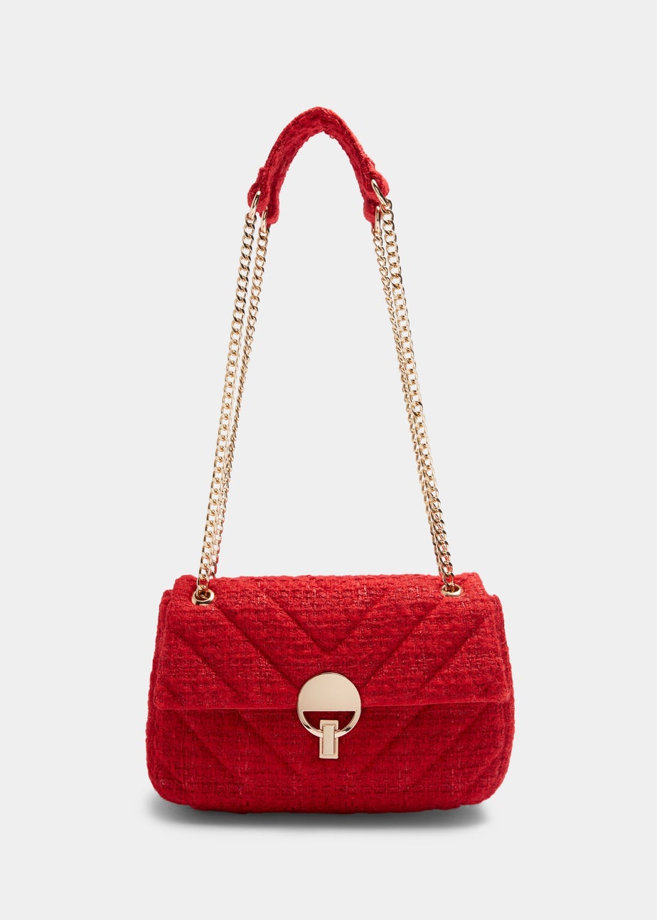 Red Quilted Chain Flap Bag