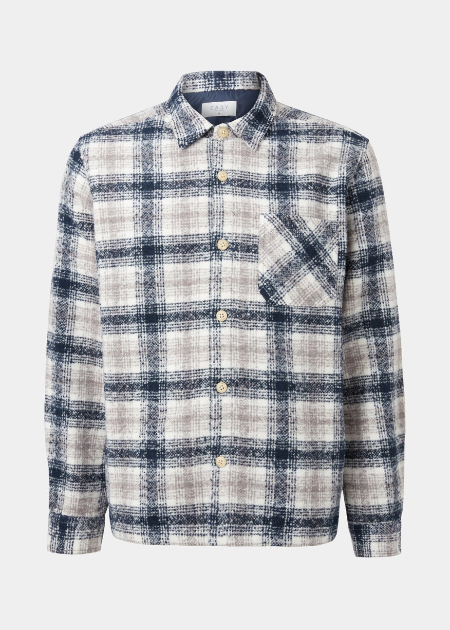 Navy Check Print Lines Smart Overshirt