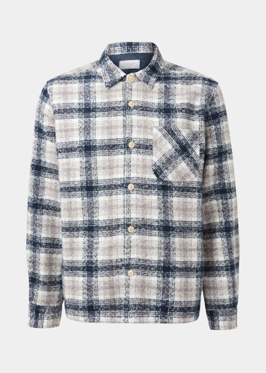 Navy Check Print Lines Smart Overshirt