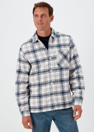 Navy Check Print Lines Smart Overshirt