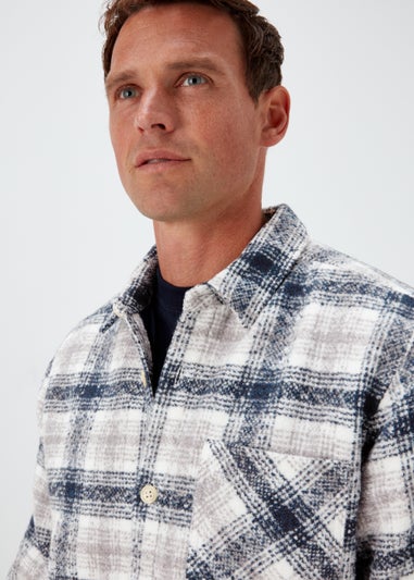 Navy Check Print Lines Smart Overshirt
