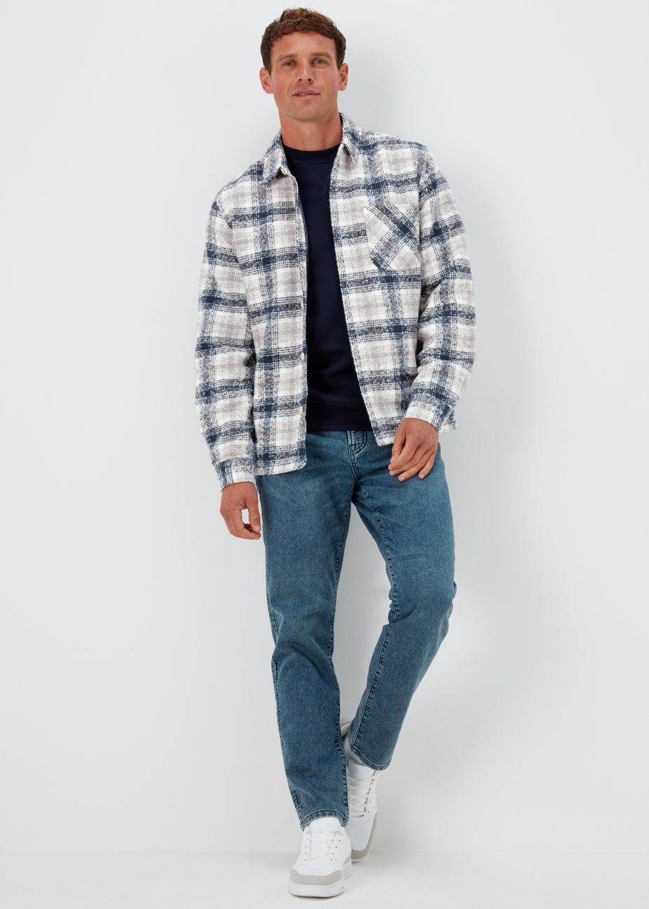 Navy Check Print Lines Smart Overshirt